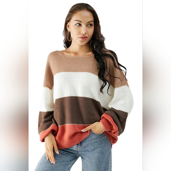 Sweaters - Women's Color Block Dropped Shoulder Sweater
